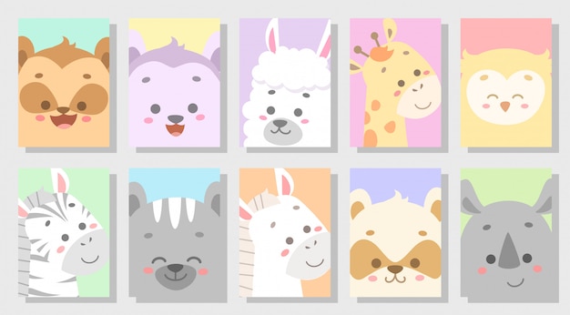 Cute happy animal set