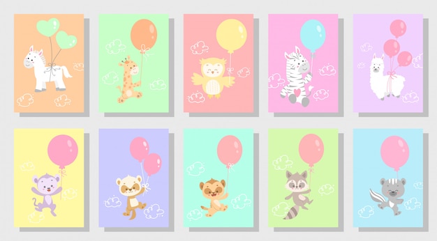 Vector cute happy animal vset