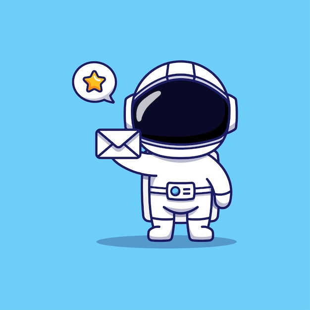 Vector cute happy astronaut carrying letter