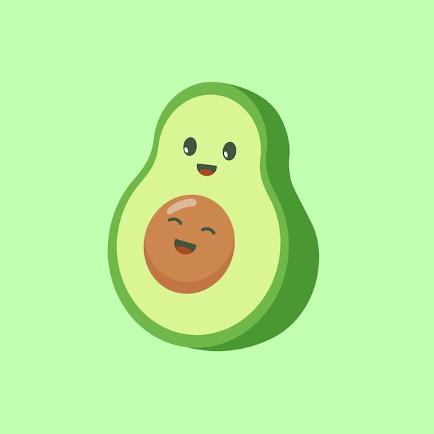 Cute happy avocado smiling in cartoon style Vector cartoon character illustration icon design