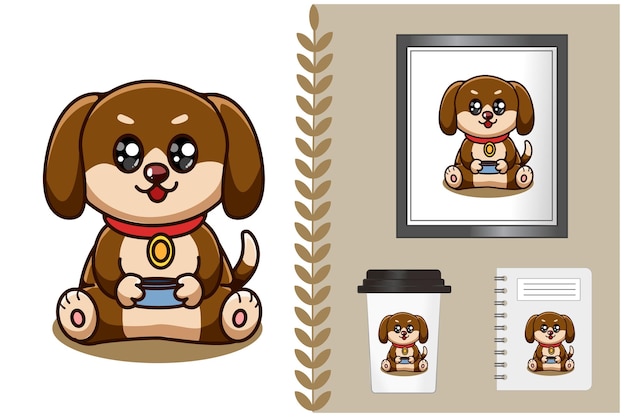 Cute and happy baby dog cartoon illustration