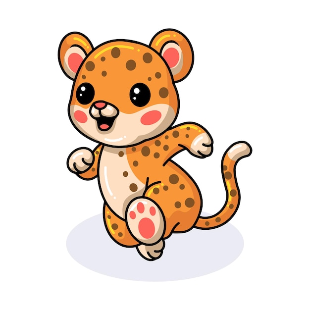 Simpatico cartone animato felice baby leopardo