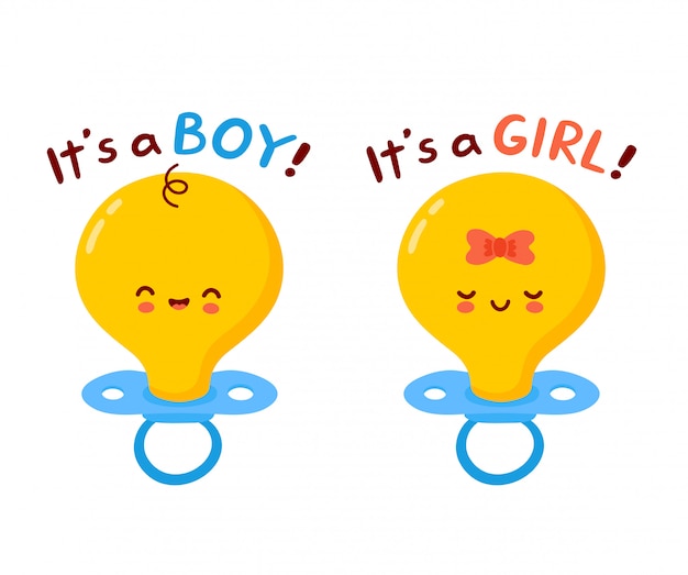 Cute happy baby nipple character. it's a boy, it's a boy card. cartoon character illustration