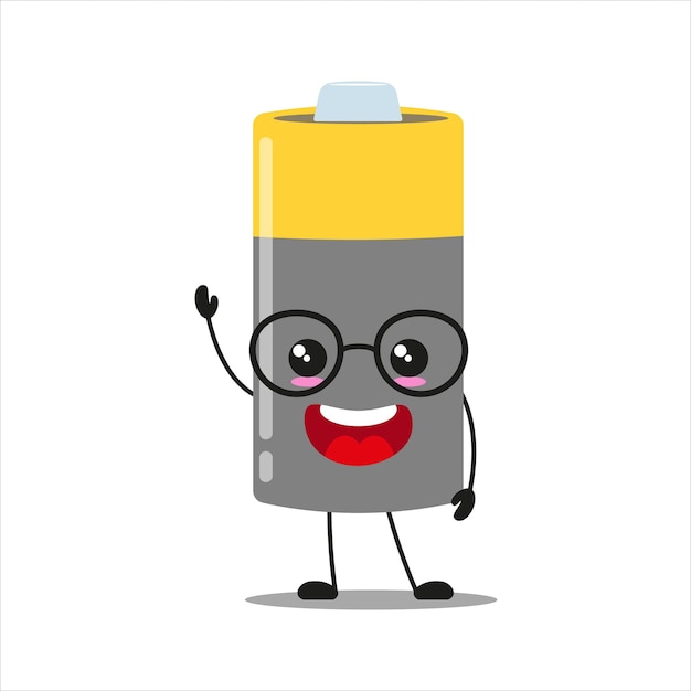 Cute happy battery character Smiling and greet array cartoon emoticon in flat style