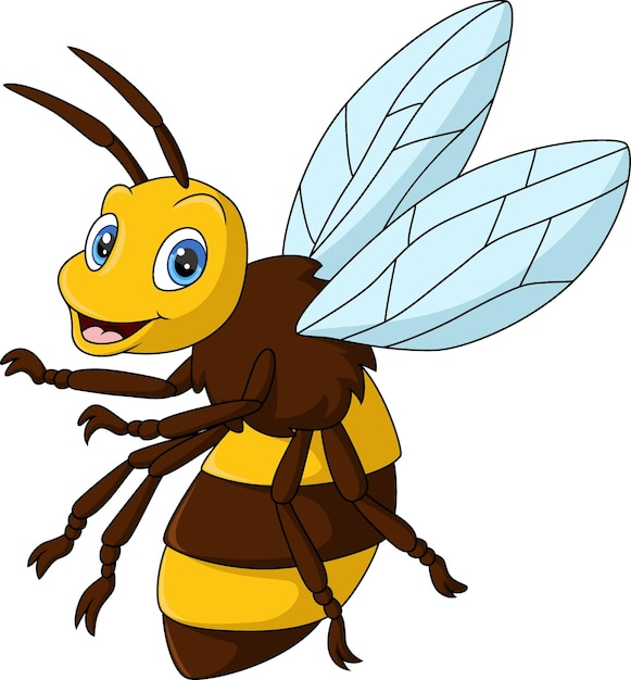 Милый счастливый мультфильм пчелы на белом фоне