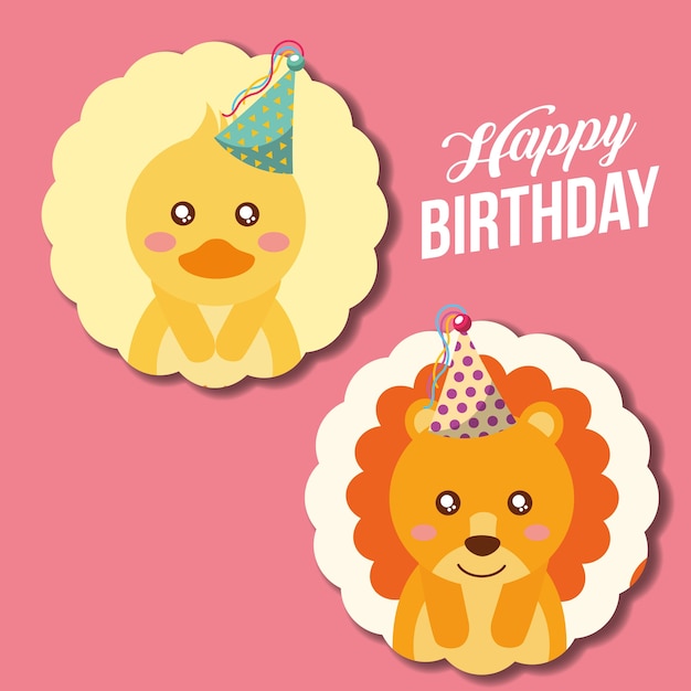 cute happy birthday card funny duck and lion