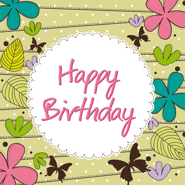 Cute happy birthday card with flower vector illustration