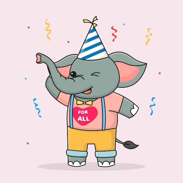 Vector cute happy birthday elephant with hat