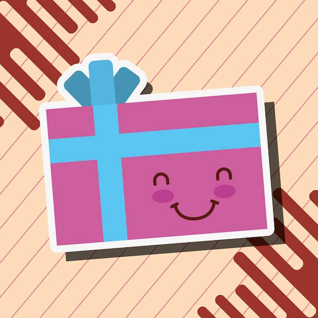 cute happy birthday kawaii gift box vector illustration