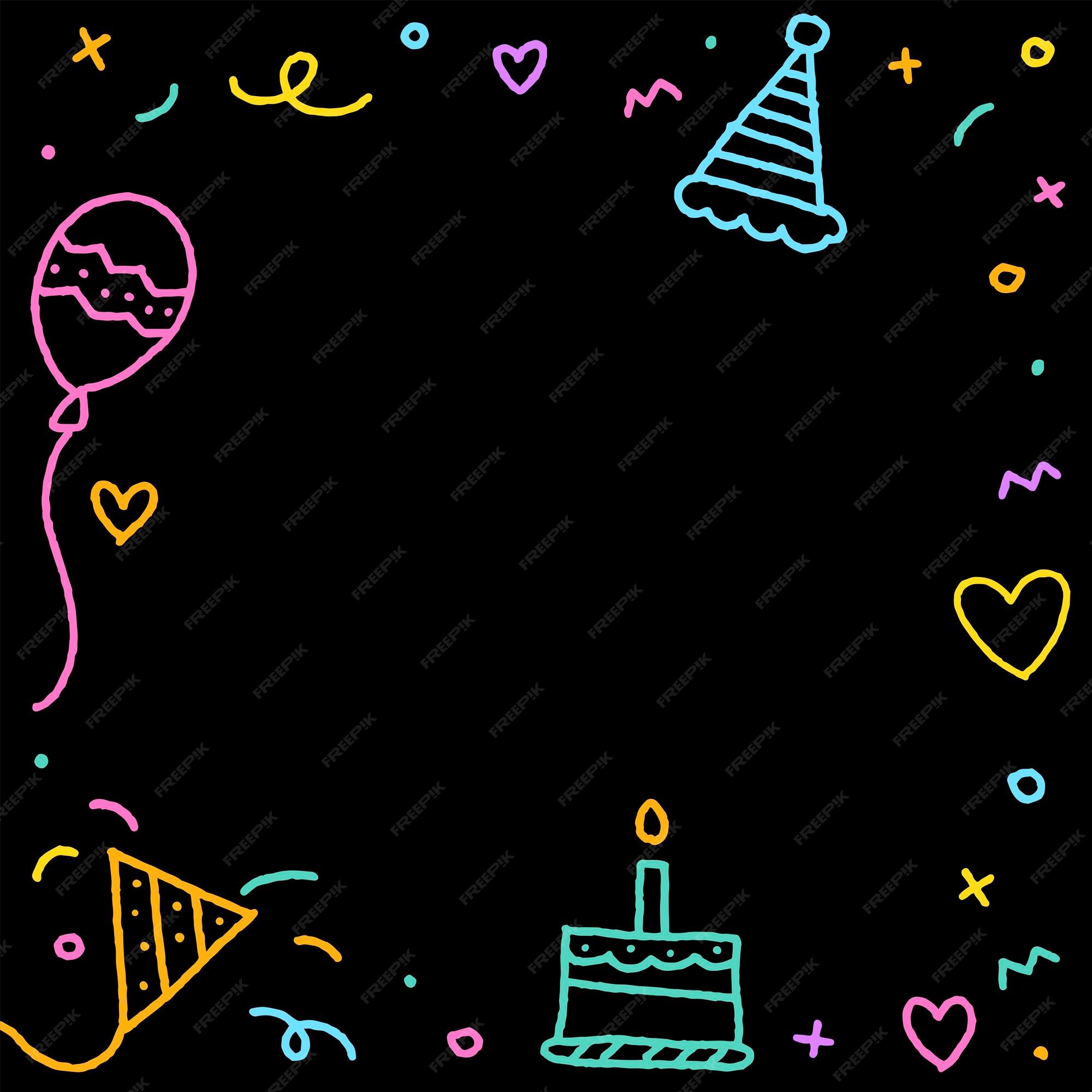 Premium Vector | Cute happy birthday party confetti neon colorful ...