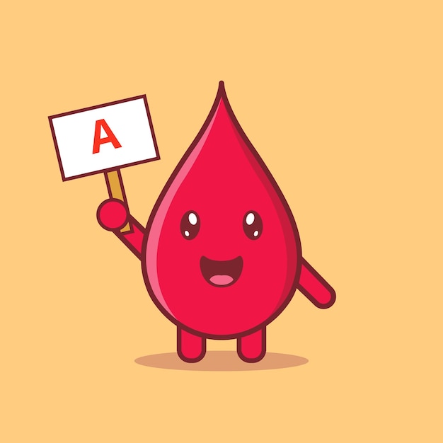 Cute Happy Blood Drop Character Blood type A Cartoon Vector Illustration World Blood Donor Day