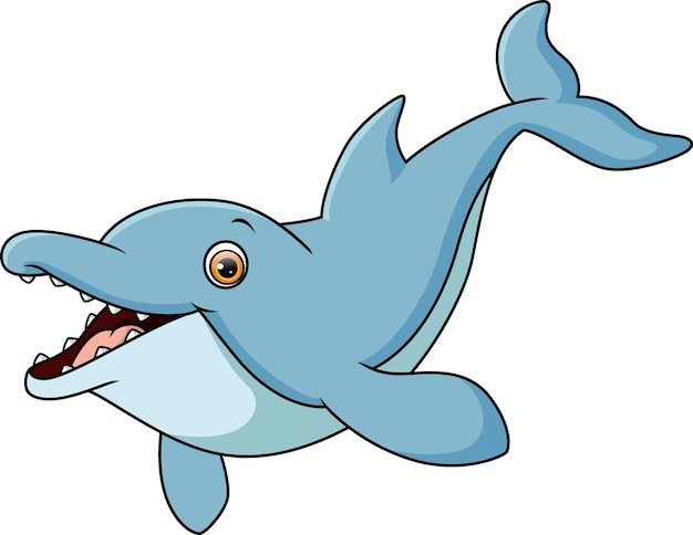 Cute happy blue dolphin cartoon jumping