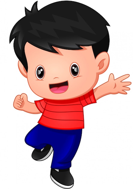 Cute happy boy cartoon waving