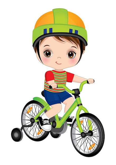 Cute happy boy learning to ride bicycle