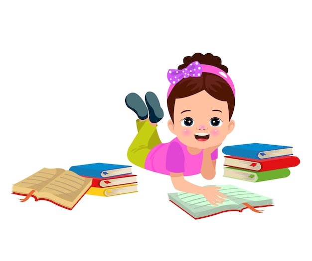 cute happy boy reading a book