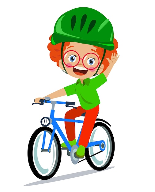 Vector cute happy boy riding bicycle