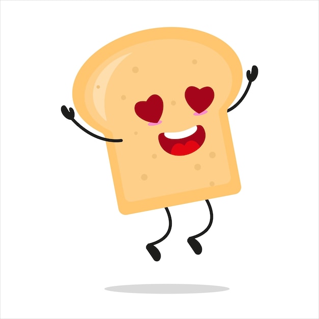 Cute happy bread character Funny fall in love bread cartoon vector emoticon in flat style