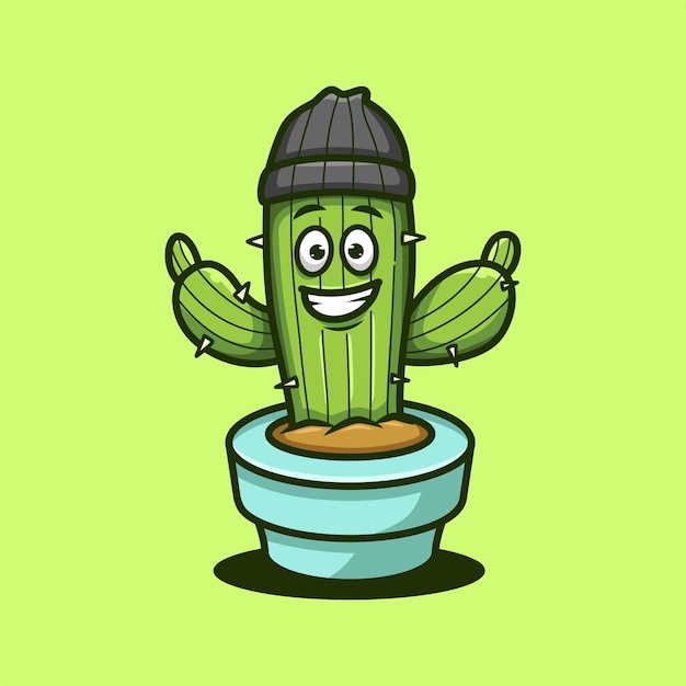 Illustrazione di cartone animato carino cactus felice