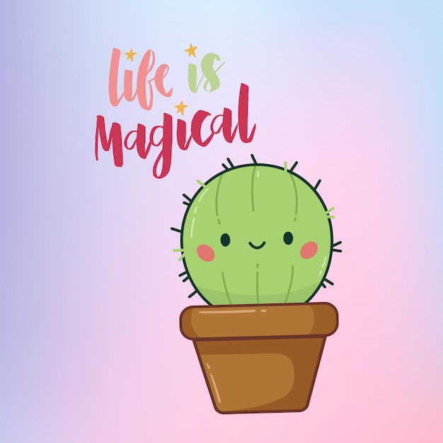 Vector cute happy cactus illustration.