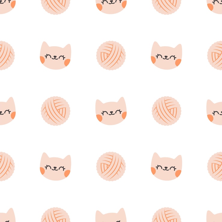 Vector cute happy cat and clew pattern