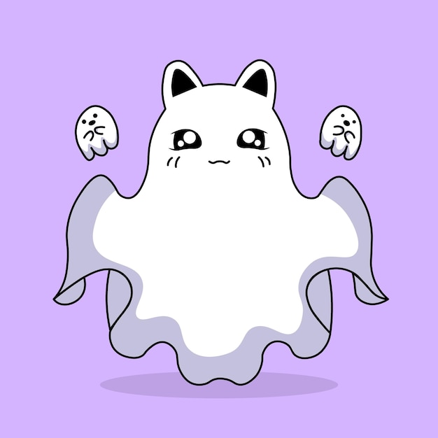 Cute happy cat ghost illustration