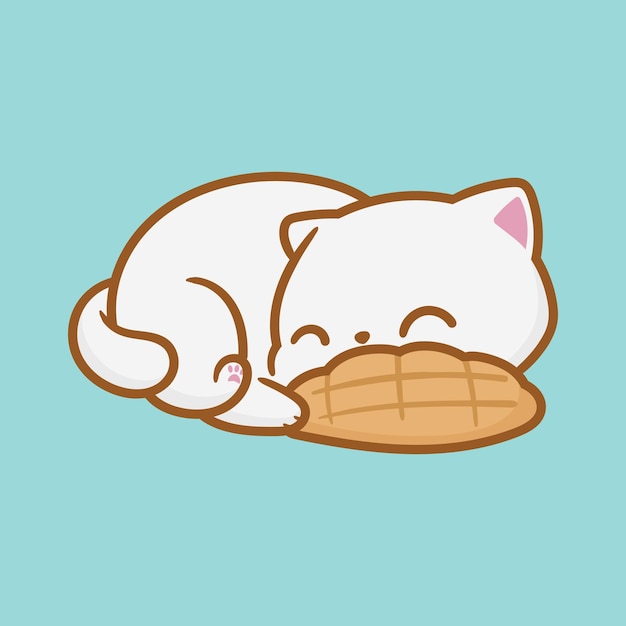 Vector cute happy cat with melon bread