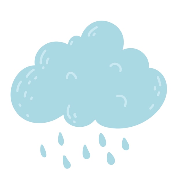 Vector cute happy cloud with rain drops spring or autumn weather