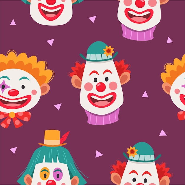 Cute happy clowns seamless pattern