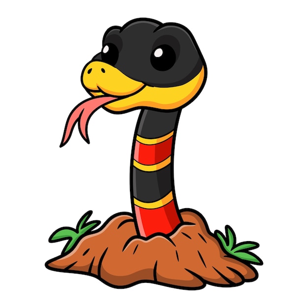 Vector cute happy coral snake cartoon out from hole