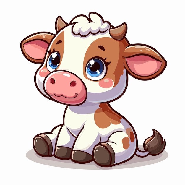 Vector cute happy cow sitting cartoon vector on white background