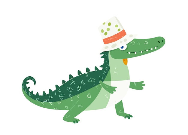 Cute happy crocodile character in Scandinavian style Isolated on white background Vector cartoon illustration