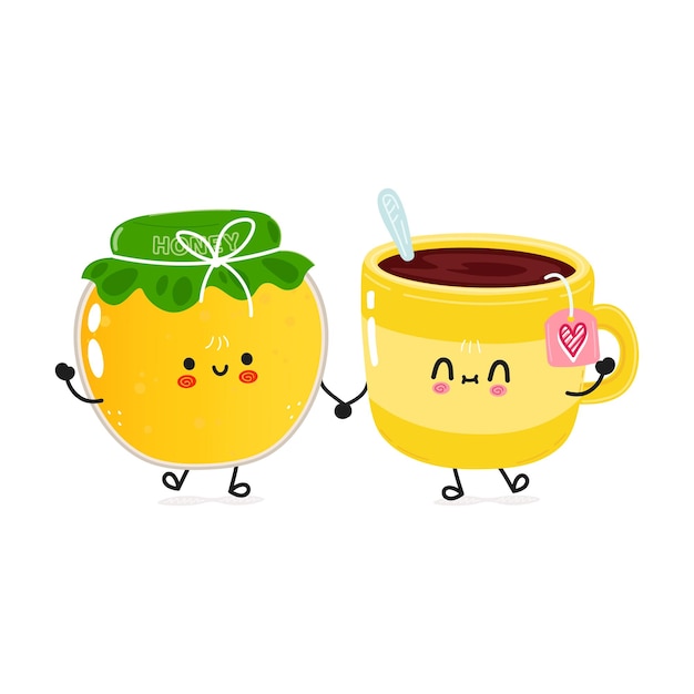 ベクトル お茶と蜂蜜のカードのかわいい幸せなカップ