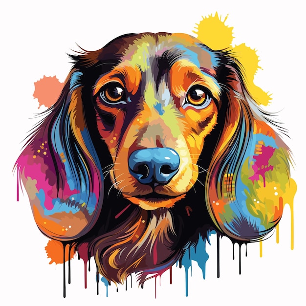Cute happy dachshund isolated on white background in vector pop art style Template for tshirt sticker etc