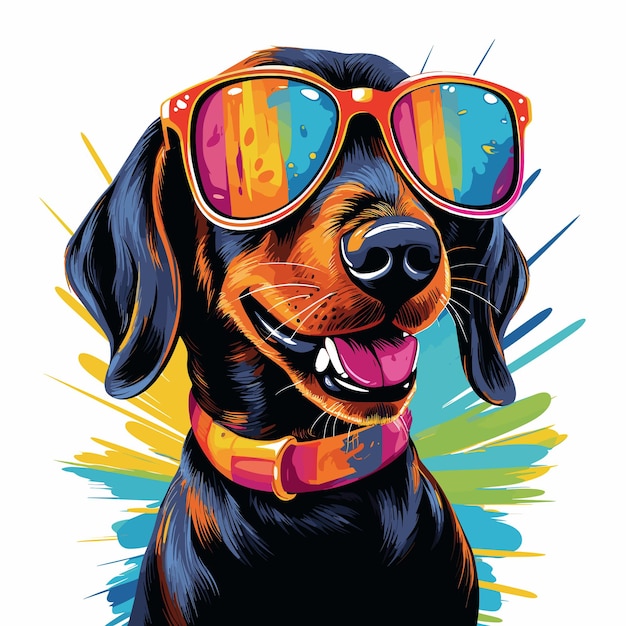 Vector cute happy dachshund in sunglasses isolated on white background in vector pop art style template for tshirt sticker etc