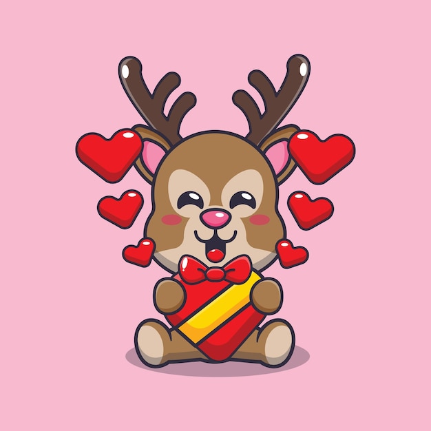 cute happy deer cartoon character in valentines day