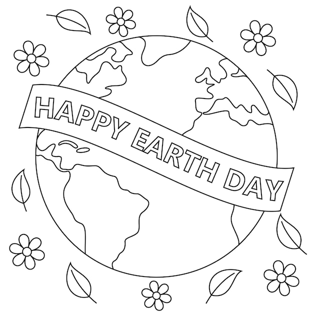 Vector cute happy earth day coloring page vector printable worksheets for preschool