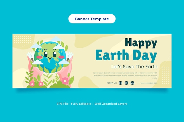 cute happy earth day green banner