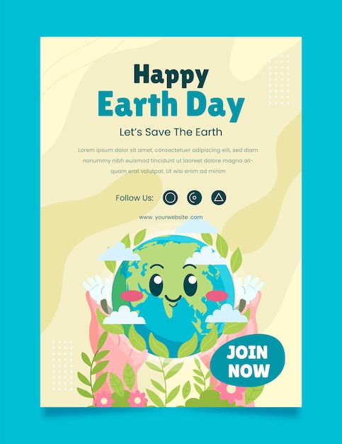 Vector cute happy earth day green poster