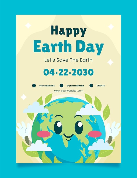 Vector cute happy earth day green poster