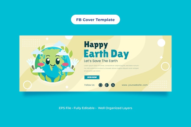 Vector cute happy earth day social media green cover