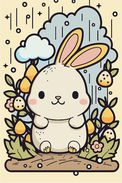 Cute happy easter bunny floral vector illustration