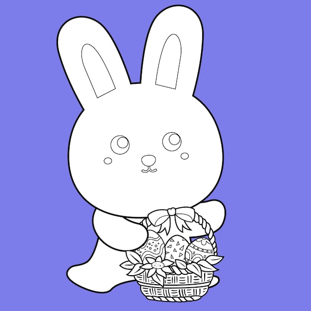Вектор Милый счастливый пасхальный кролик, мультфильм, цифровая марка, набросок