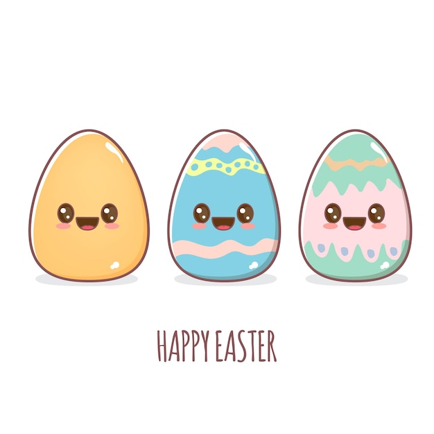 Cute happy easter egg character set