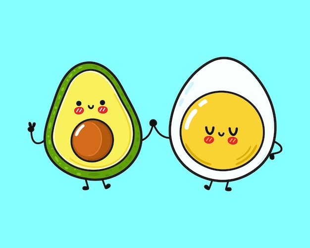 Cute happy egg and avocado friends concept