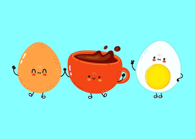 귀여운 행복 계란과 커피 컵
