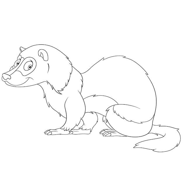 Vector cute happy ferret or polecat. cartoon coloring book page for kids.