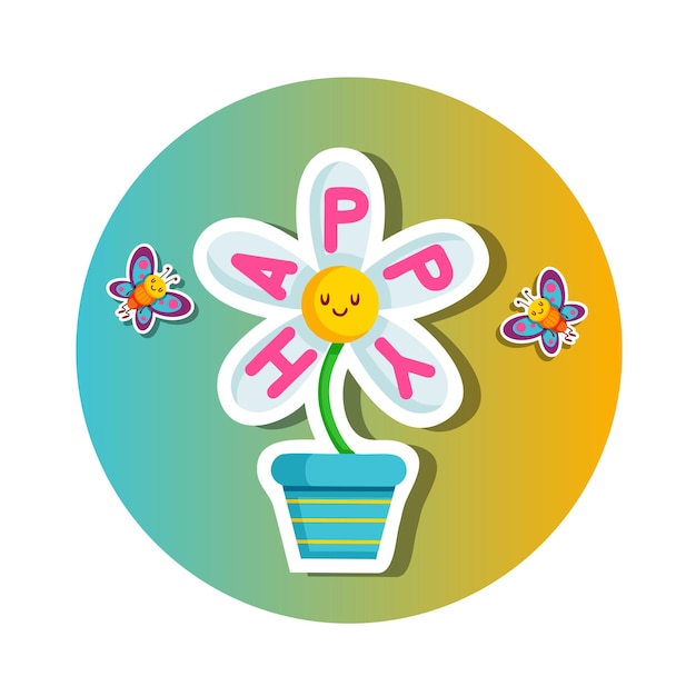 cute happy  flower sticker template