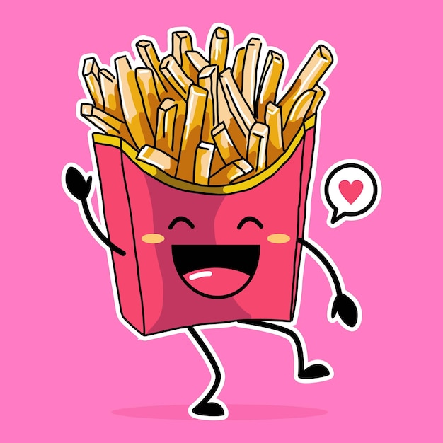 Cute happy french fries icon cartoon illustration