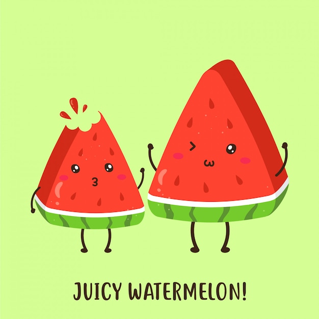 Cute happy fresh juicy watermelon vector design