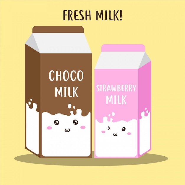 Cute happy fresh milk in box package vector design